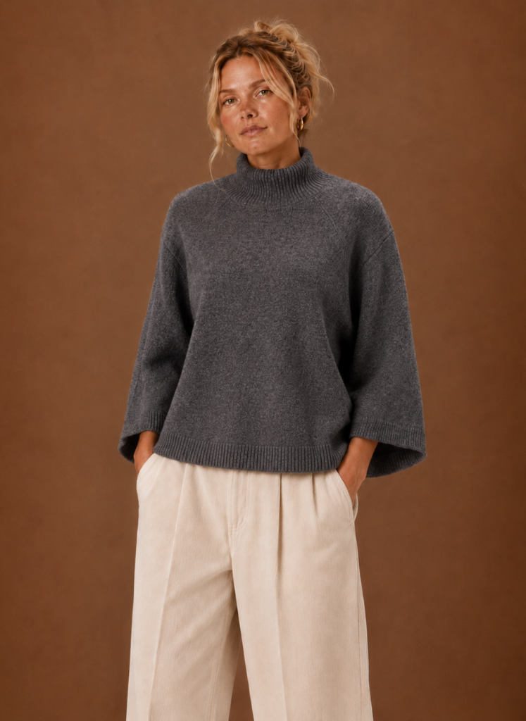 Flocon – Pull Grosse Maille Oversize Femme Col Cheminée