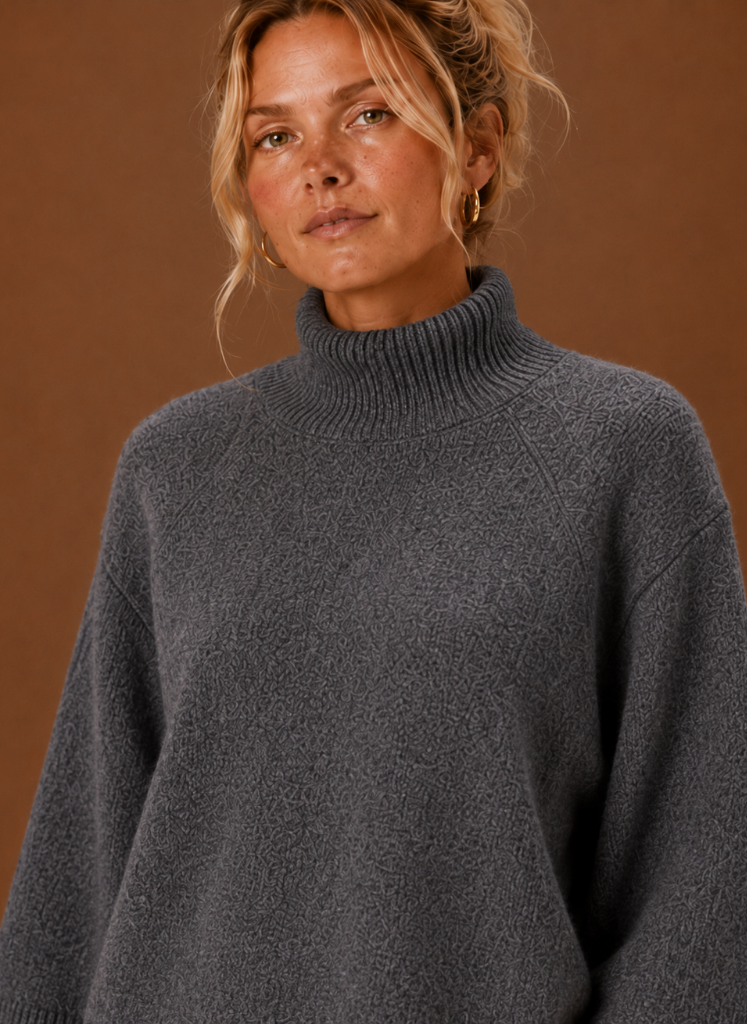 Flocon – Pull Grosse Maille Oversize Femme Col Cheminée