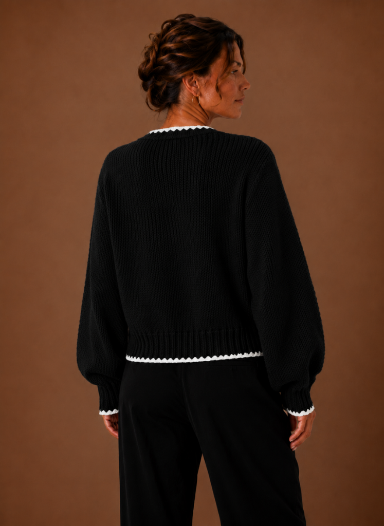 Rosalie – Gilet Bords Festonnés Femme Nœud Ruban