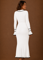 Eugénie – Robe Pull Longue Maille Côtelée Femme Col Polo