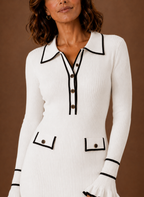 Eugénie – Robe Pull Longue Maille Côtelée Femme Col Polo