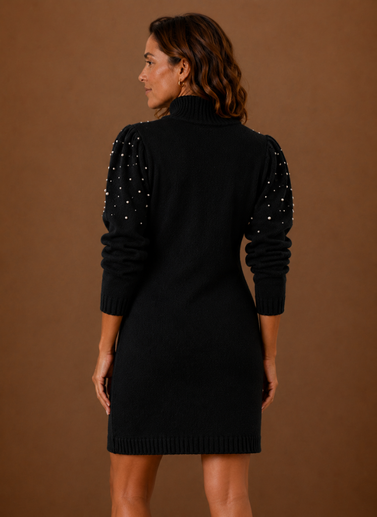 Perle – Robe Pull Col Montant Femme Ornée de Perles