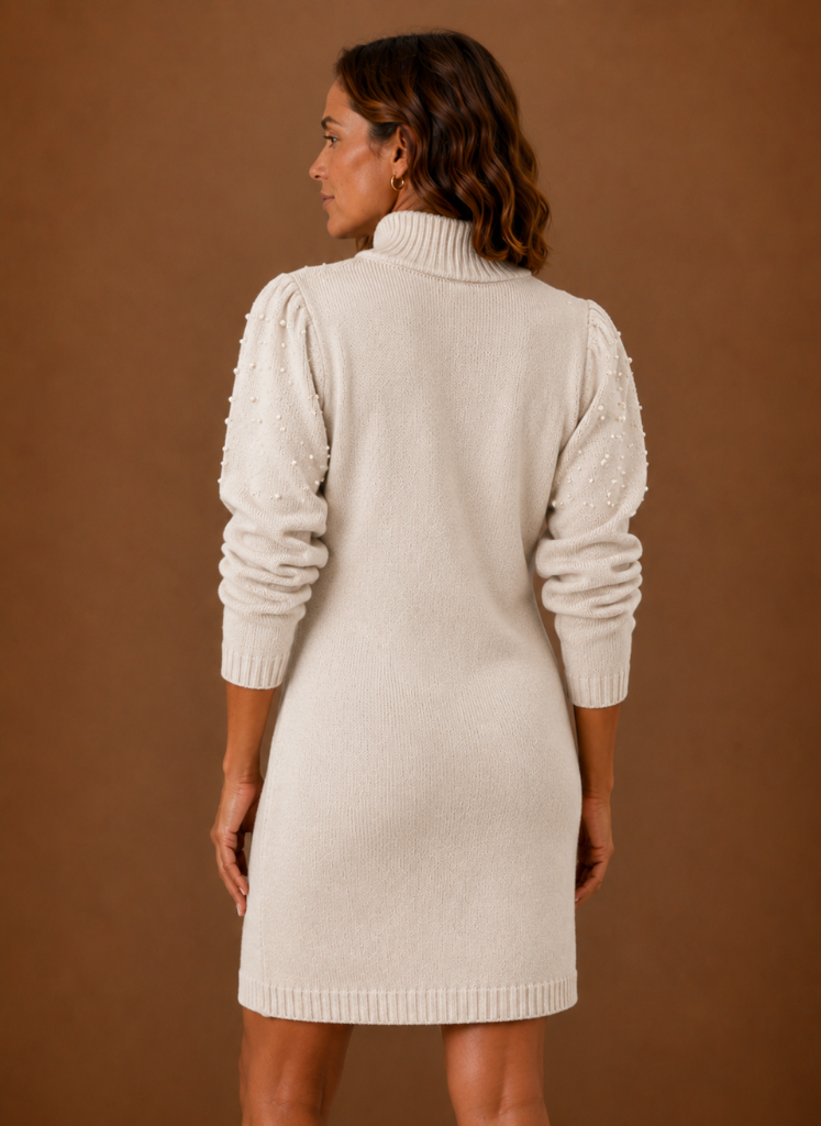 Perle – Robe Pull Col Montant Femme Ornée de Perles