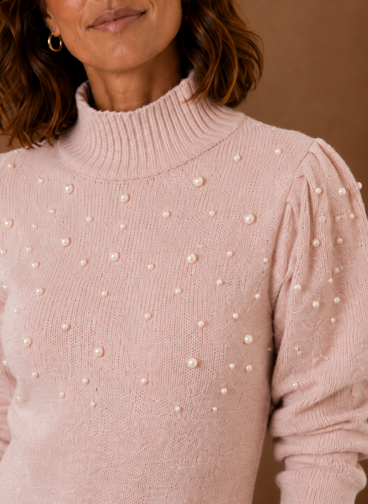 Perle – Robe Pull Col Montant Femme Ornée de Perles