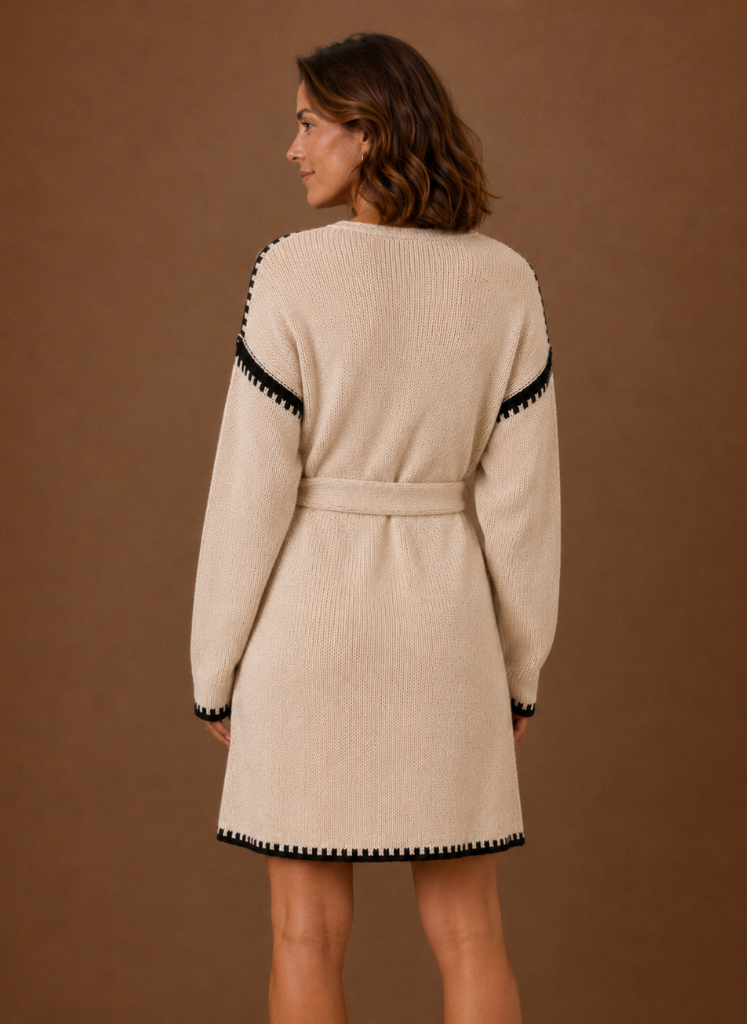 Céleste – Robe Pull Col V Ceinturée Femme