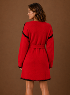 Céleste – Robe Pull Col V Ceinturée Femme