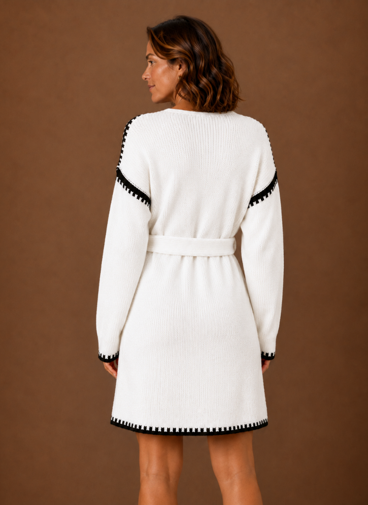 Céleste – Robe Pull Col V Ceinturée Femme
