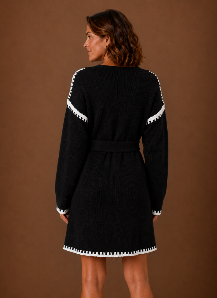 Céleste – Robe Pull Col V Ceinturée Femme