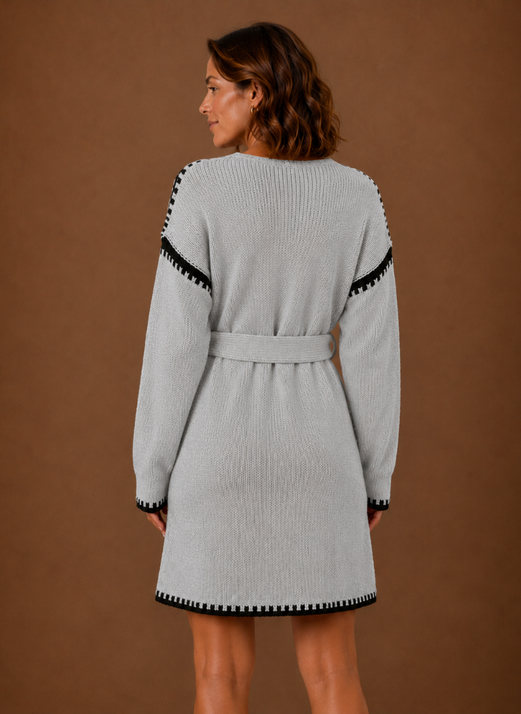 Céleste – Robe Pull Col V Ceinturée Femme