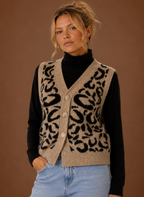 Safari – Pull Sans Manches Léopard Femme Col V