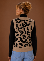 Safari – Pull Sans Manches Léopard Femme Col V