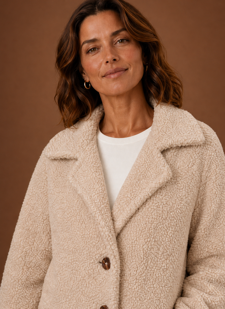 Mia – Manteau Teddy Long Croisé Femme
