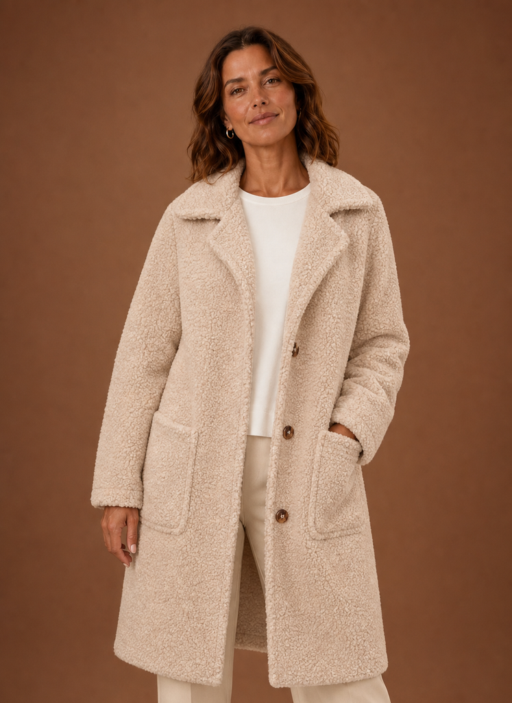Mia – Manteau Teddy Long Croisé Femme