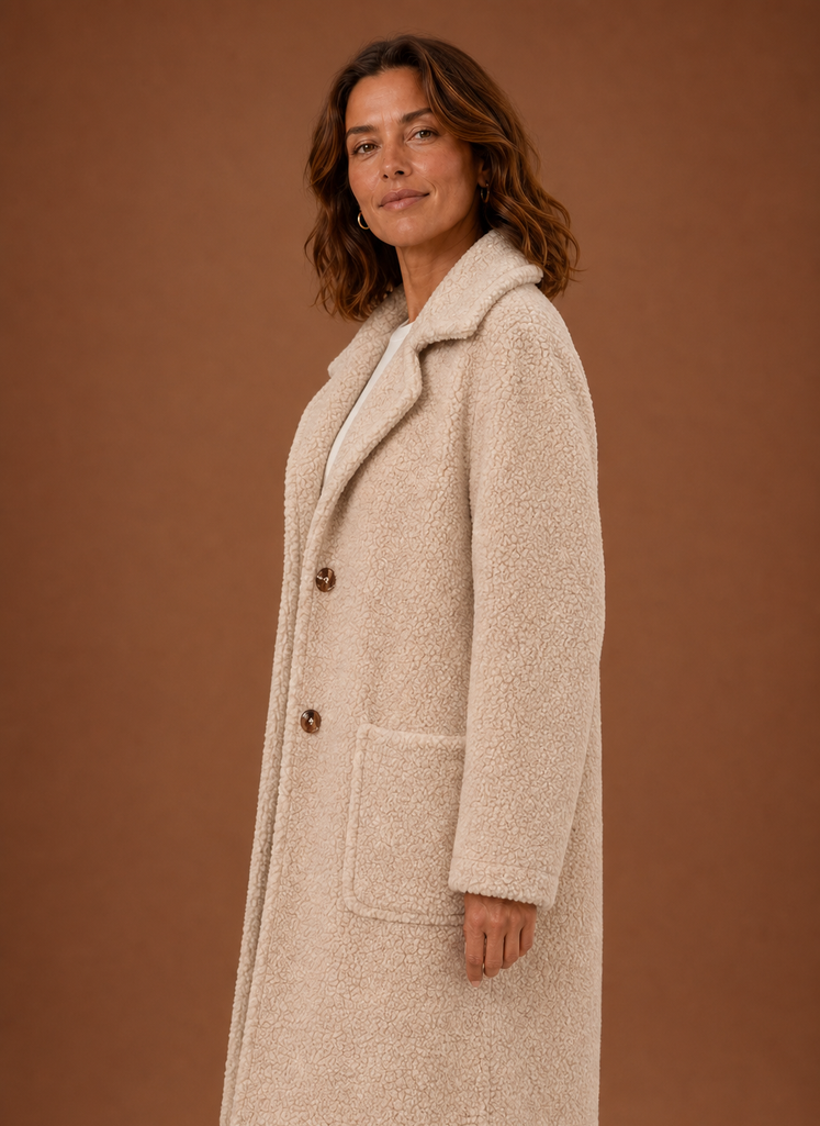 Mia – Manteau Teddy Long Croisé Femme