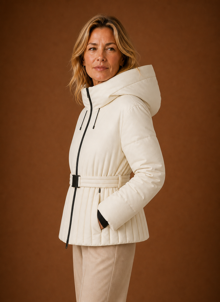 Apolline – Veste Matelassée Ceinturée Femme Détail Plissé