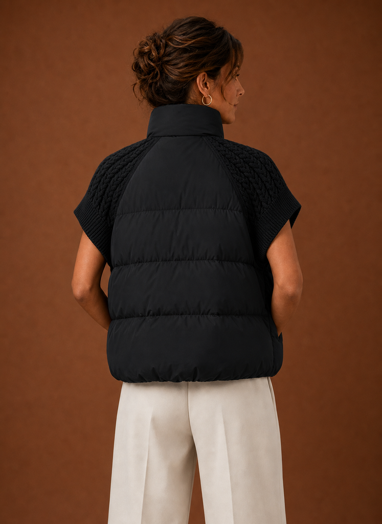 Léa – Gilet Doudoune Sans Manches Femme Épaules en Maille