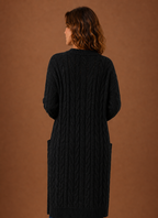 Chalet – Gilet Long à Capuche Maille Torsadée Femme
