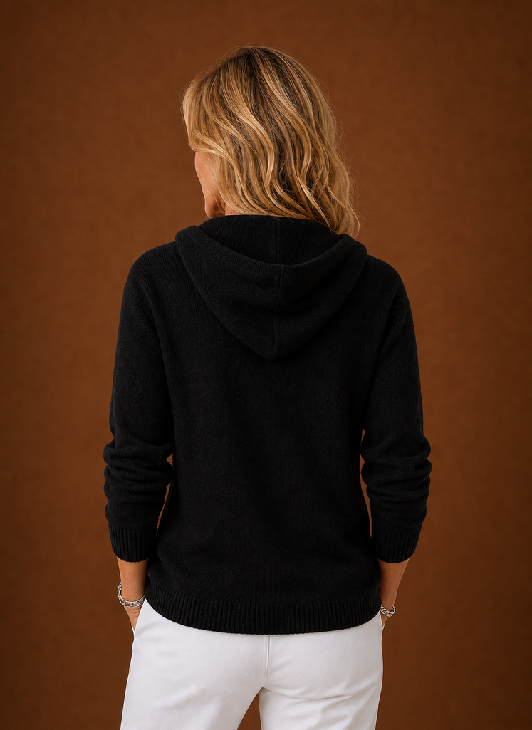 Mathilde – Gilet à Capuche Boutonné Femme en Maille