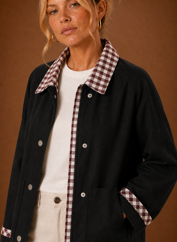 Juliette – Veste Workwear Femme Col Carreaux