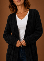 Chalet – Gilet Long à Capuche Maille Torsadée Femme
