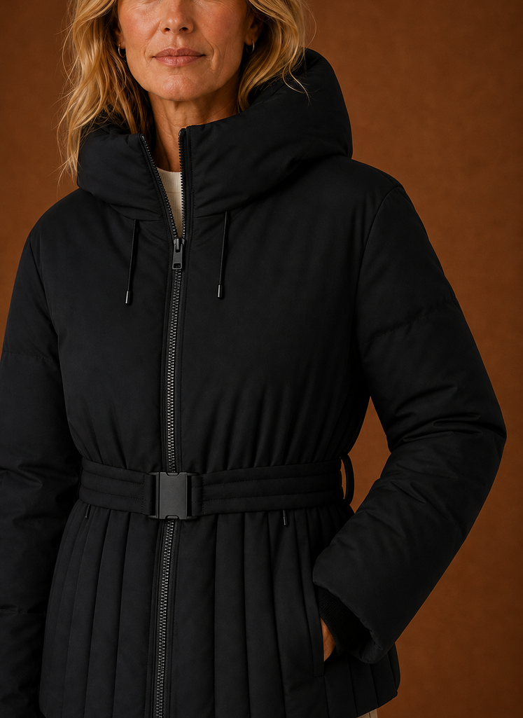 Apolline – Veste Matelassée Ceinturée Femme Détail Plissé