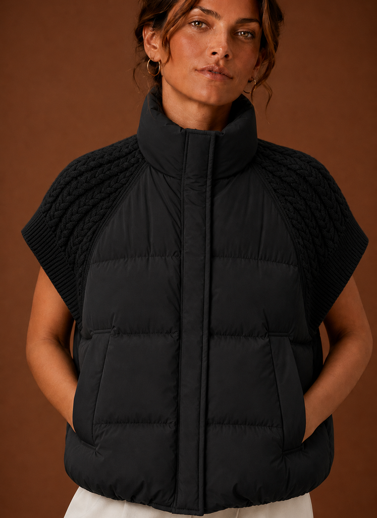 Léa – Gilet Doudoune Sans Manches Femme Épaules en Maille