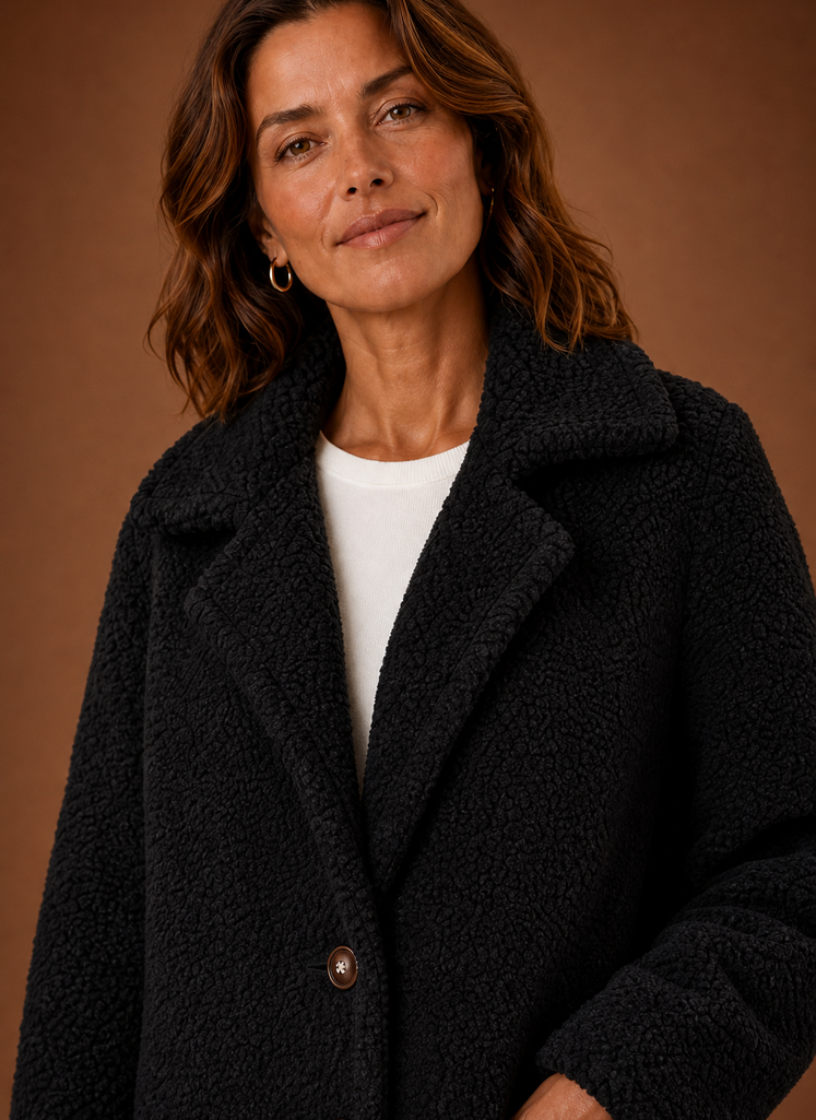 Mia – Manteau Teddy Long Croisé Femme
