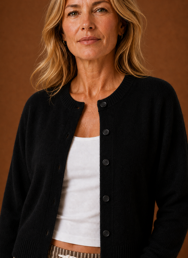 Mélanie – Gilet Col Rond Boutonné Femme en Maille