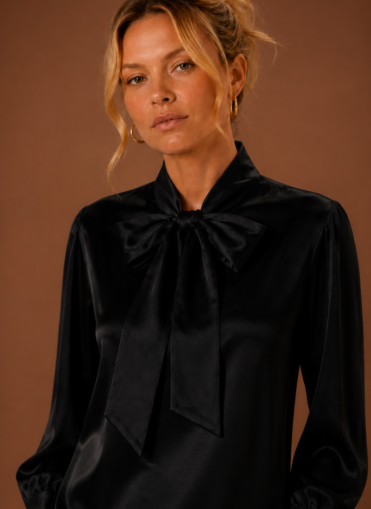 Sophie – Chemisier Effet Satin Femme Col Lavallière