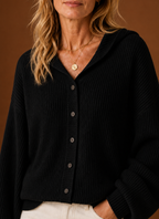 Lucie – Gilet à Capuche Maille Côtelée Femme Boutonné