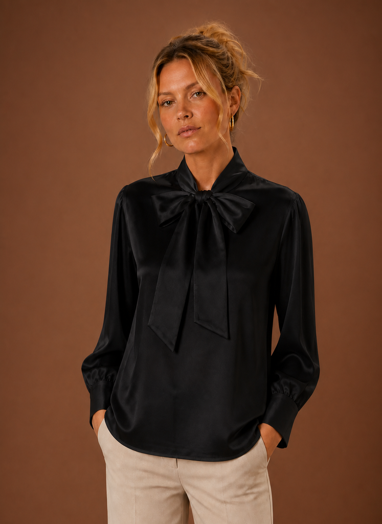 Sophie – Chemisier Effet Satin Femme Col Lavallière