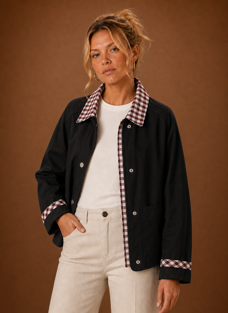Juliette – Veste Workwear Femme Col Carreaux