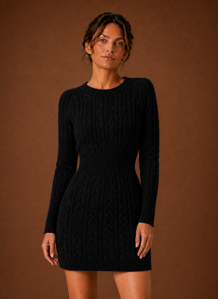 Lise – Robe Pull Courte Maille Torsadée Femme