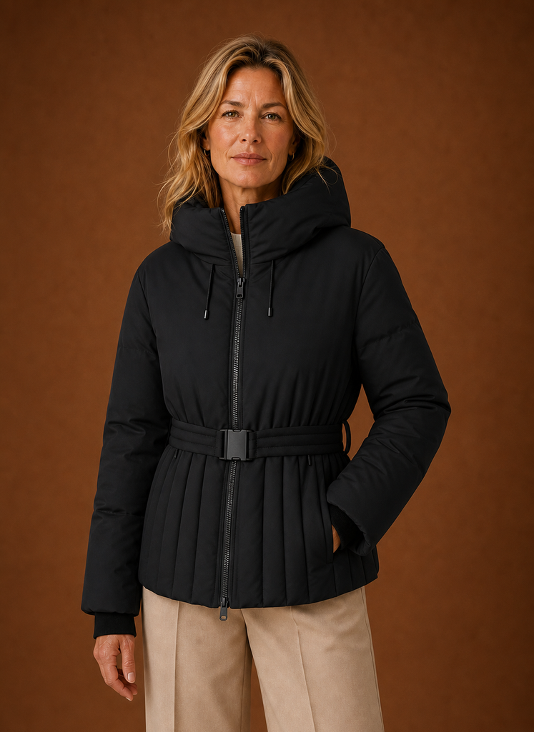Apolline – Veste Matelassée Ceinturée Femme Détail Plissé