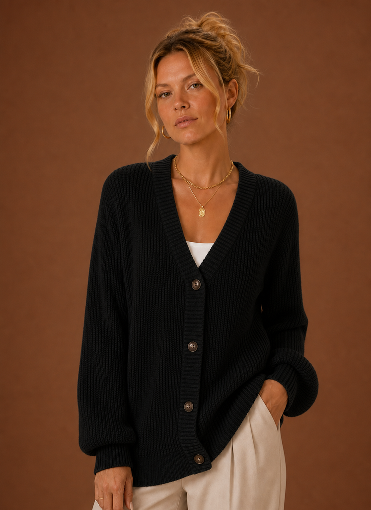 Héloïse – Gilet Col V Boutonné Femme en Maille