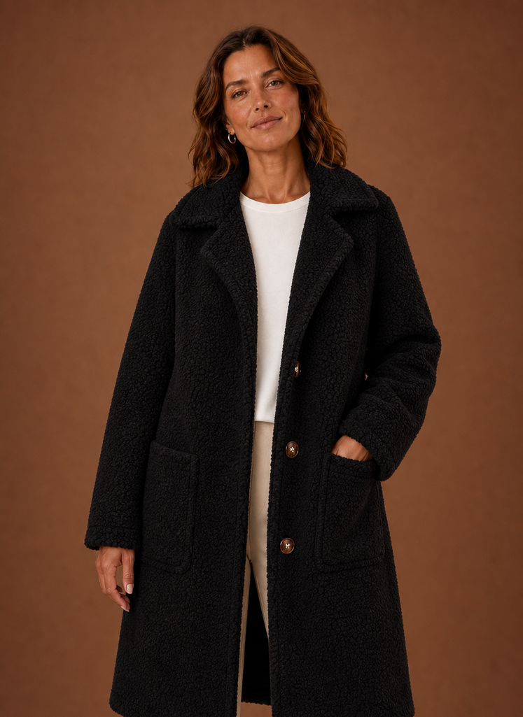 Mia – Manteau Teddy Long Croisé Femme
