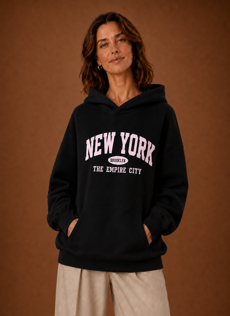 Manhattan – Sweat à Capuche Oversize Femme Imprimé New York