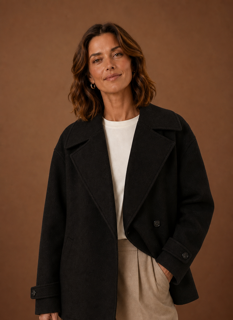 Simone – Manteau Long Ample Boutonné Femme