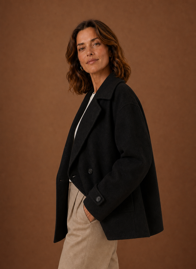 Simone – Manteau Long Ample Boutonné Femme