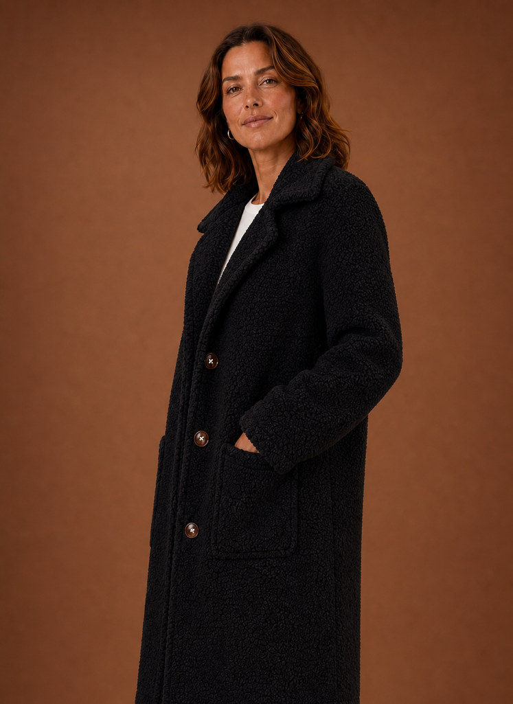 Mia – Manteau Teddy Long Croisé Femme