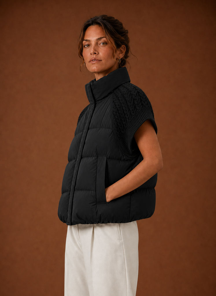 Léa – Gilet Doudoune Sans Manches Femme Épaules en Maille