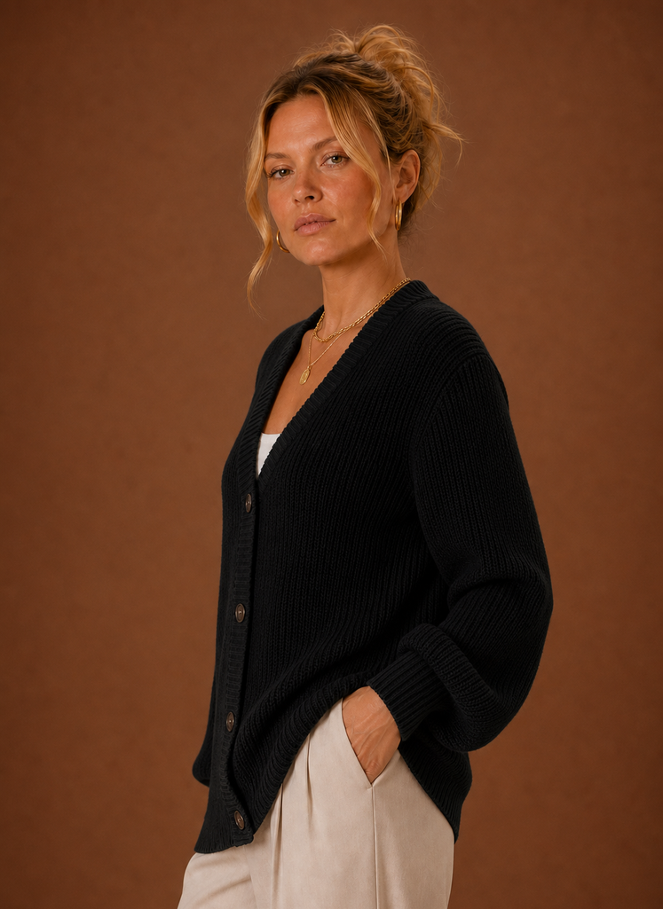 Héloïse – Gilet Col V Boutonné Femme en Maille