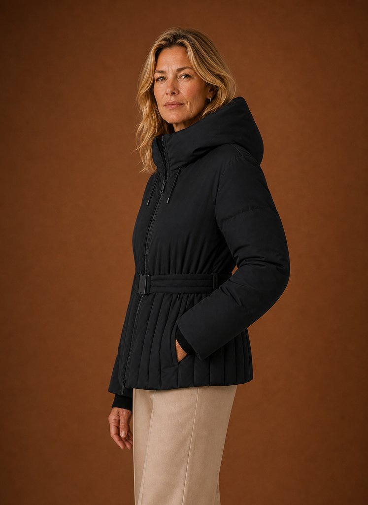 Apolline – Veste Matelassée Ceinturée Femme Détail Plissé
