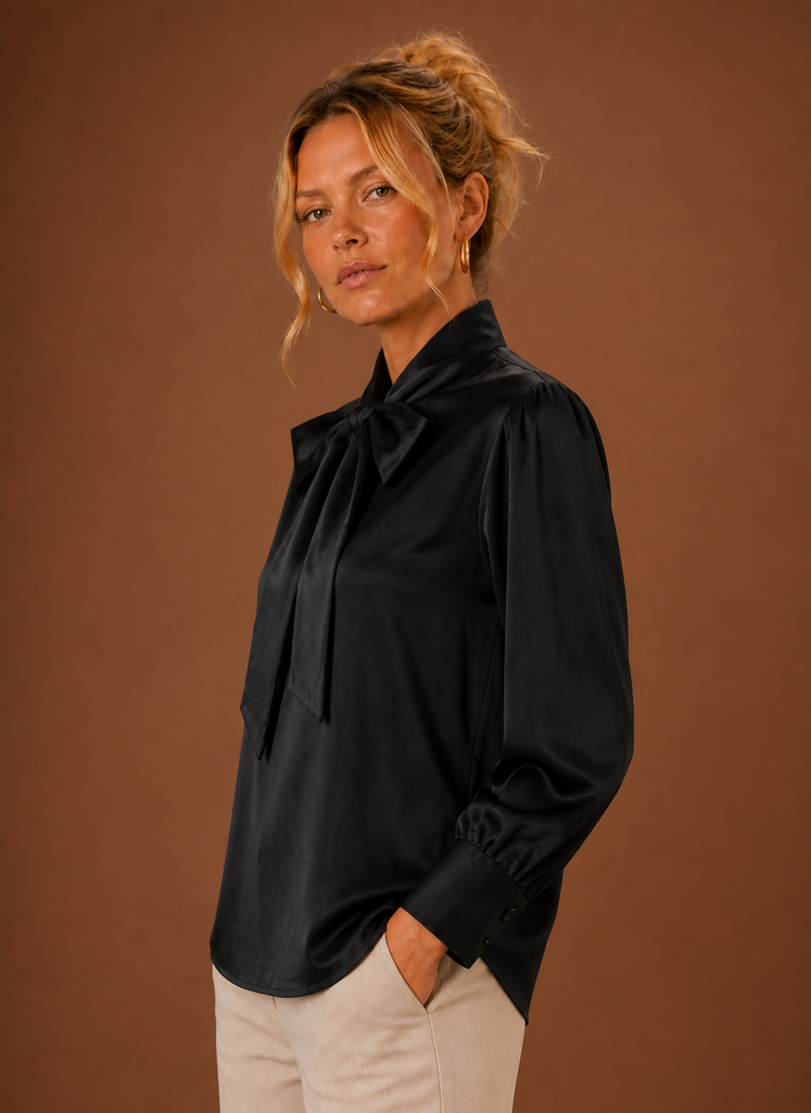 Sophie – Chemisier Effet Satin Femme Col Lavallière