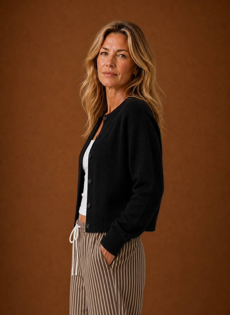 Mélanie – Gilet Col Rond Boutonné Femme en Maille