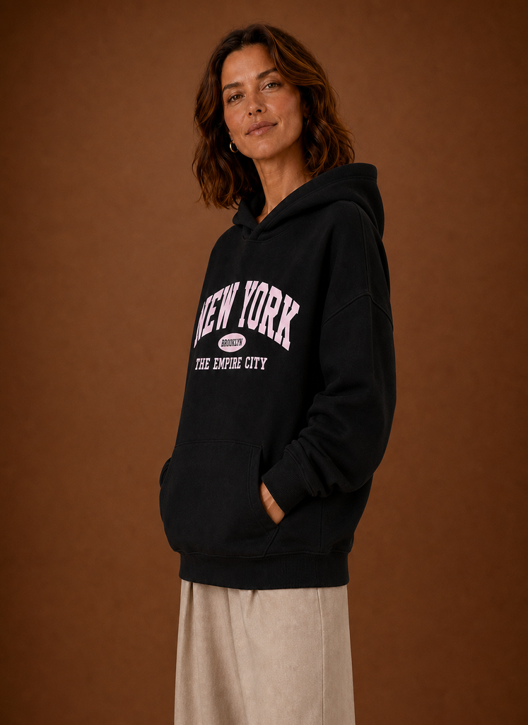 Manhattan – Sweat à Capuche Oversize Femme Imprimé New York