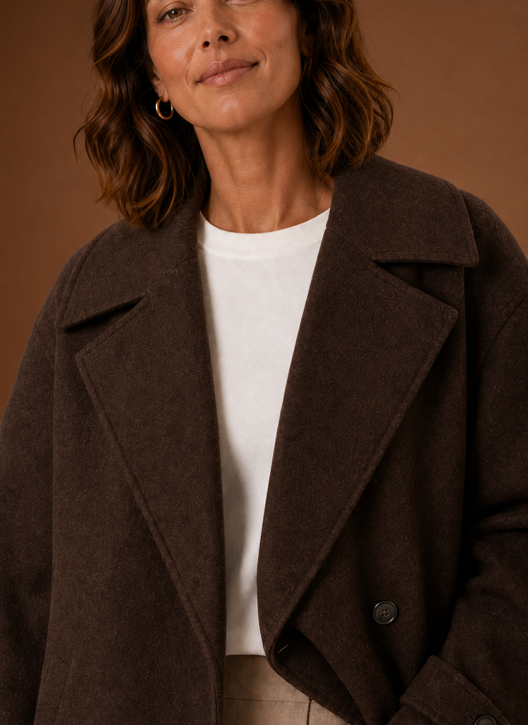Simone – Manteau Long Ample Boutonné Femme