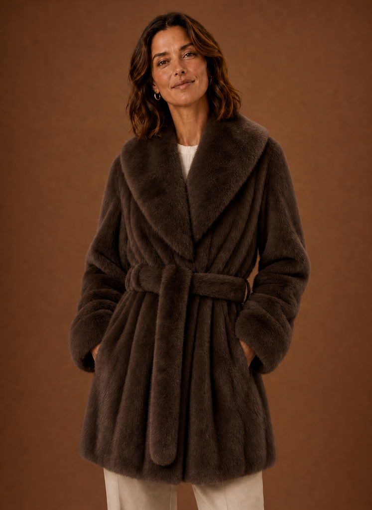 Isabelle – Manteau Long Portefeuille Ceinturé Femme