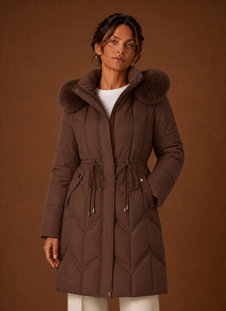 Courchevel – Doudoune Longue Femme Capuche Fausse Fourrure