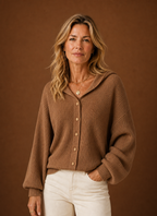 Lucie – Gilet à Capuche Maille Côtelée Femme Boutonné